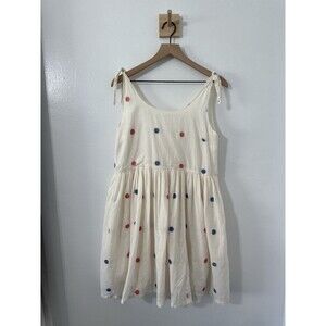 Pink Chicken Women’s Polka Dot Dress Sz Small Cream Tie Strap Flowy Summer Sun